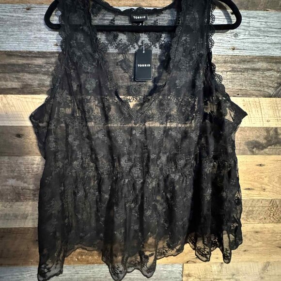NWT TORRID BLACK V LACE TANK - Picture 1 of 8